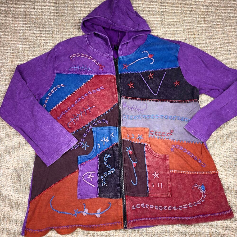 🌈 GreaterGood Network Patchwork Embroidered Hoodie | Size 4X | Multicolor